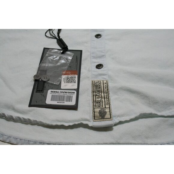 Harley-Davidson Blue Chambray Shirt Womens M Burn Rubber Embroidered Biker Moto - Picture 5 of 11